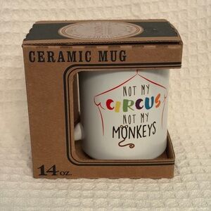 Carson Ceramic 14 oz White 'Not My Circus Not My Monkeys' Mug New In Box